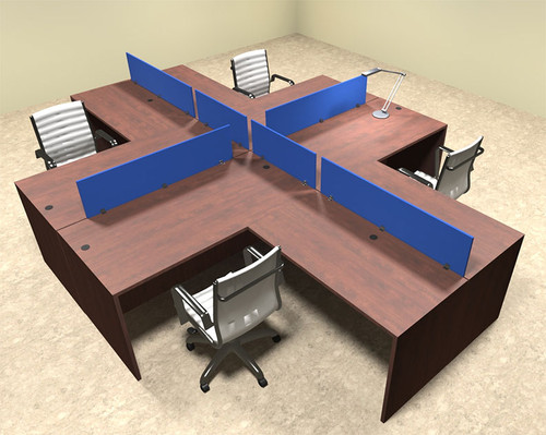 Four Person Blue Divider Office Workstation Desk Set, #OT-SUL-FPB30