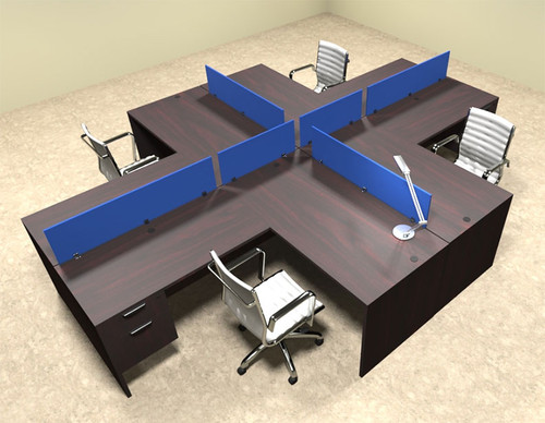 Four Person Blue Divider Office Workstation Desk Set, #OT-SUL-FPB43