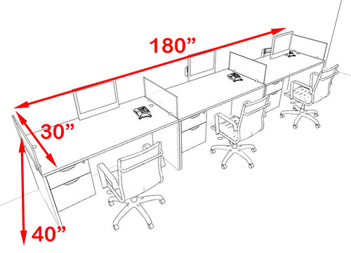 Three Person Blue Divider Office Workstation Desk Set, #OT-SUL-SPB28