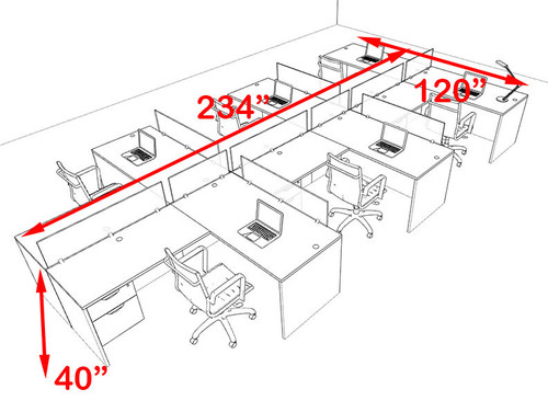 Six Person Blue Divider Office Workstation Desk Set, #OT-SUL-SPB62