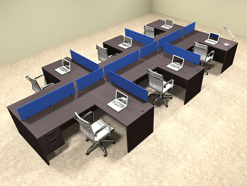 Six Person Blue Divider Office Workstation Desk Set, #OT-SUL-SPB63