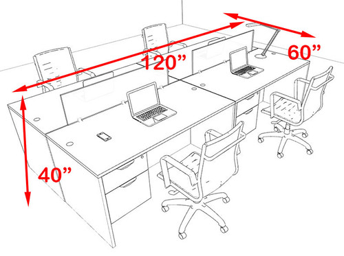 Four Person Orange Divider Office Workstation Desk Set, #OT-SUL-FPO17