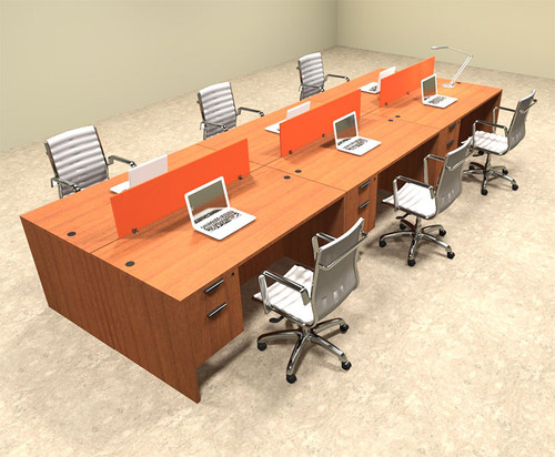 Six Person Orange Divider Office Workstation Desk Set, #OT-SUL-FPO21