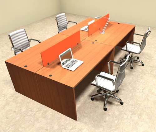 Four Person Orange Divider Office Workstation Desk Set, #OT-SUL-FPO5