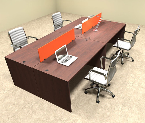 Four Person Orange Divider Office Workstation Desk Set, #OT-SUL-FPO6