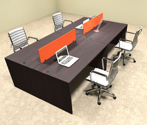 Four Person Orange Divider Office Workstation Desk Set, #OT-SUL-FPO7