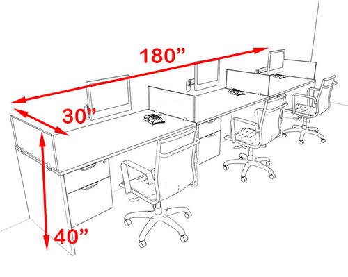 Three Person Orange Divider Office Workstation Desk Set, #OT-SUL-SPO25