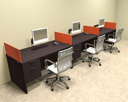 Three Person Orange Divider Office Workstation Desk Set, #OT-SUL-SPO27
