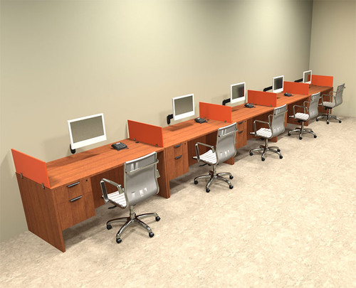 Five Person Orange Divider Office Workstation Desk Set, #OT-SUL-SPO33