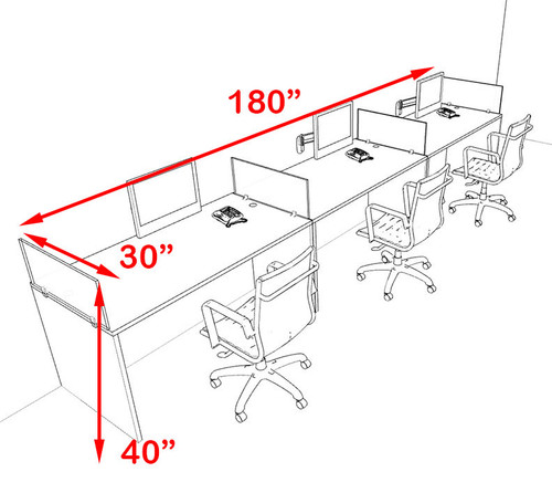 Three Person Orange Divider Office Workstation Desk Set, #OT-SUL-SPO6