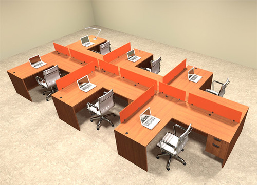 Six Person Orange Divider Office Workstation Desk Set, #OT-SUL-SPO61