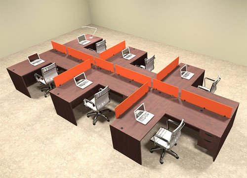 Six Person Orange Divider Office Workstation Desk Set, #OT-SUL-SPO62