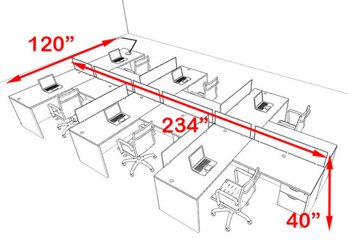 Six Person Orange Divider Office Workstation Desk Set, #OT-SUL-SPO62