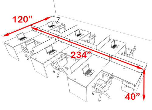 Six Person Orange Divider Office Workstation Desk Set, #OT-SUL-SPO63