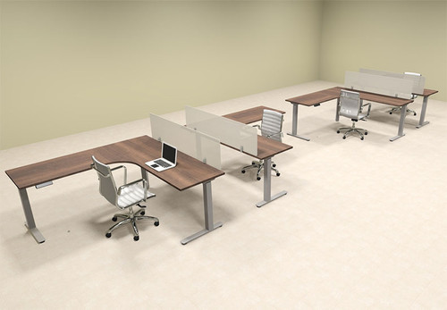 Four Persons L Shaped Power Adjustable Divider Workstation, #OF-CON-HP40