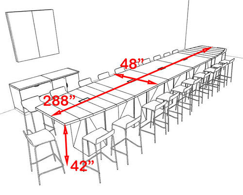 Boat Shape Counter Height 22' Feet Conference Table, #OF-CON-CT38