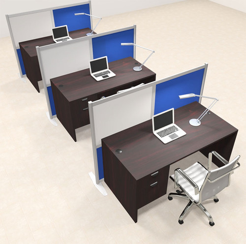 Three Person Workstation w/Acrylic Aluminum Privacy Panel, #OT-SUL-HPB71