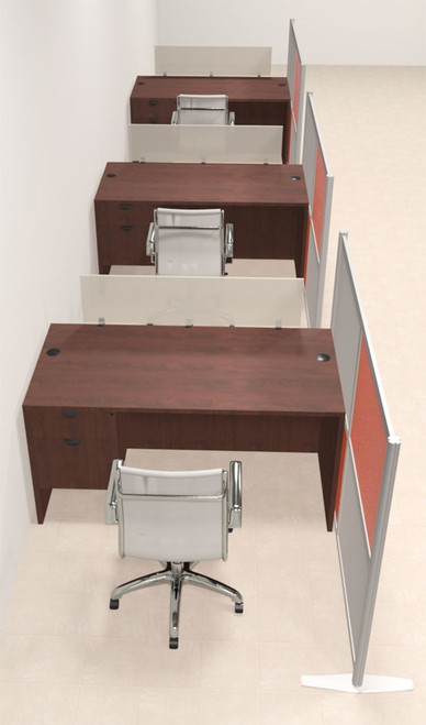 Three Person Workstation w/Acrylic Aluminum Privacy Panel, #OT-SUL-HPO118