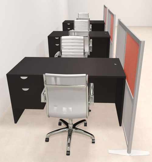 Three Person Workstation w/Acrylic Aluminum Privacy Panel, #OT-SUL-HPO132