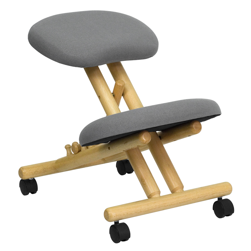 Mobile Wooden Ergonomic Kneeling Chair in Gray Fabric #FF-0433