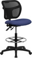 Mid-Back Mesh Drafting Stool with Navy Blue Fabric Seat , #FF-0528-14