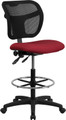 Mid-Back Mesh Drafting Stool with Burgundy Fabric Seat , #FF-0529-14