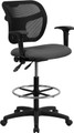 Mid-Back Mesh Drafting Stool with Gray Fabric Seat and Arms , #FF-0534-14