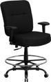 Big & Tall 400 lb. Capacity Big & Tall Black Fabric Drafting Stool with Arms and Extra WIDE Seat , #FF-0310-14