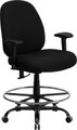 Big & Tall 400 lb. Capacity Big and Tall Black Fabric Drafting Stool with Arms and Extra WIDE Seat , #FF-0314-14