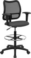 Mid-Back Mesh Drafting Stool with Gray Fabric Seat and Arms , #FF-0526-14