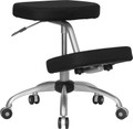 Mobile Ergonomic Kneeling Chair in Black Fabric with Silver Powder Coated Frame , #FF-0431-14