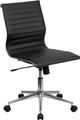 Mid-Back Armless Black Ribbed Upholstered Leather Conference Chair , #FF-0164-14