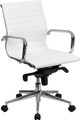 Mid-Back White Ribbed Upholstered Leather Conference Chair , #FF-0169-14