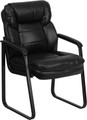 Black Leather Executive Side Chair with Sled Base , #FF-0448-14