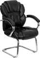 Black Leather Transitional Side Chair with Padded Arms and Sled Base , #FF-0450-14