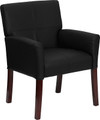 Black Leather Executive Side Chair or Reception Chair with Mahogany Legs , #FF-0451-14