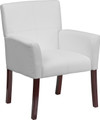 White Leather Executive Side Chair or Reception Chair with Mahogany Legs , #FF-0453-14