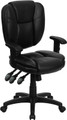 Mid-Back Black Leather Multi-Functional Ergonomic Task Chair with Arms , #FF-0328-14