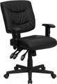 Mid-Back Black Leather Multi-Functional Task Chair with Height Adjustable Arms , #FF-0330-14