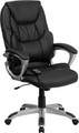 High Back Massaging Black Leather Executive Office Chair with Silver Base , #FF-0234-14