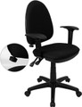 Mid-Back Black Fabric Multi-Functional Task Chair with Arms and Adjustable Lumbar Support , #FF-0343-14