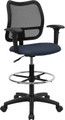 Mid-Back Mesh Drafting Stool with Navy Blue Fabric Seat and Arms , #FF-0525-14