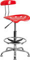 Vibrant Red and Chrome Drafting Stool with Tractor Seat , #FF-0559-14