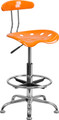 Vibrant Orange and Chrome Drafting Stool with Tractor Seat , #FF-0575-14