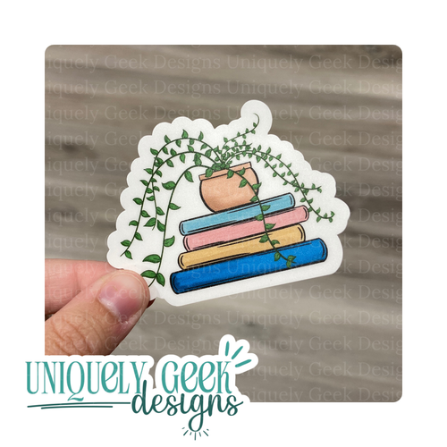Stack of Books with Plant Vinyl Sticker