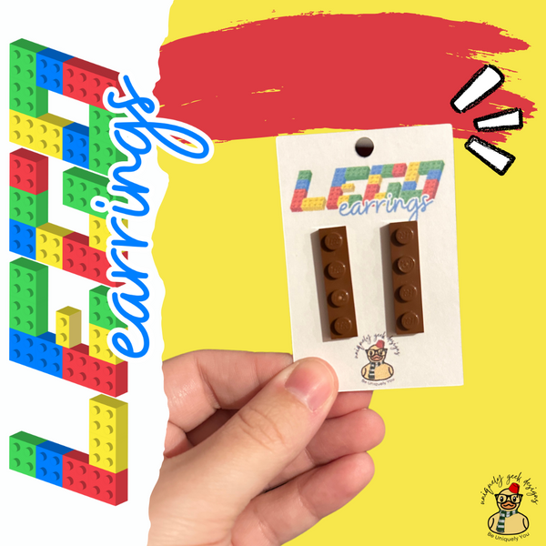 Brown LEGO 1x4 Stud Dangle Earrings