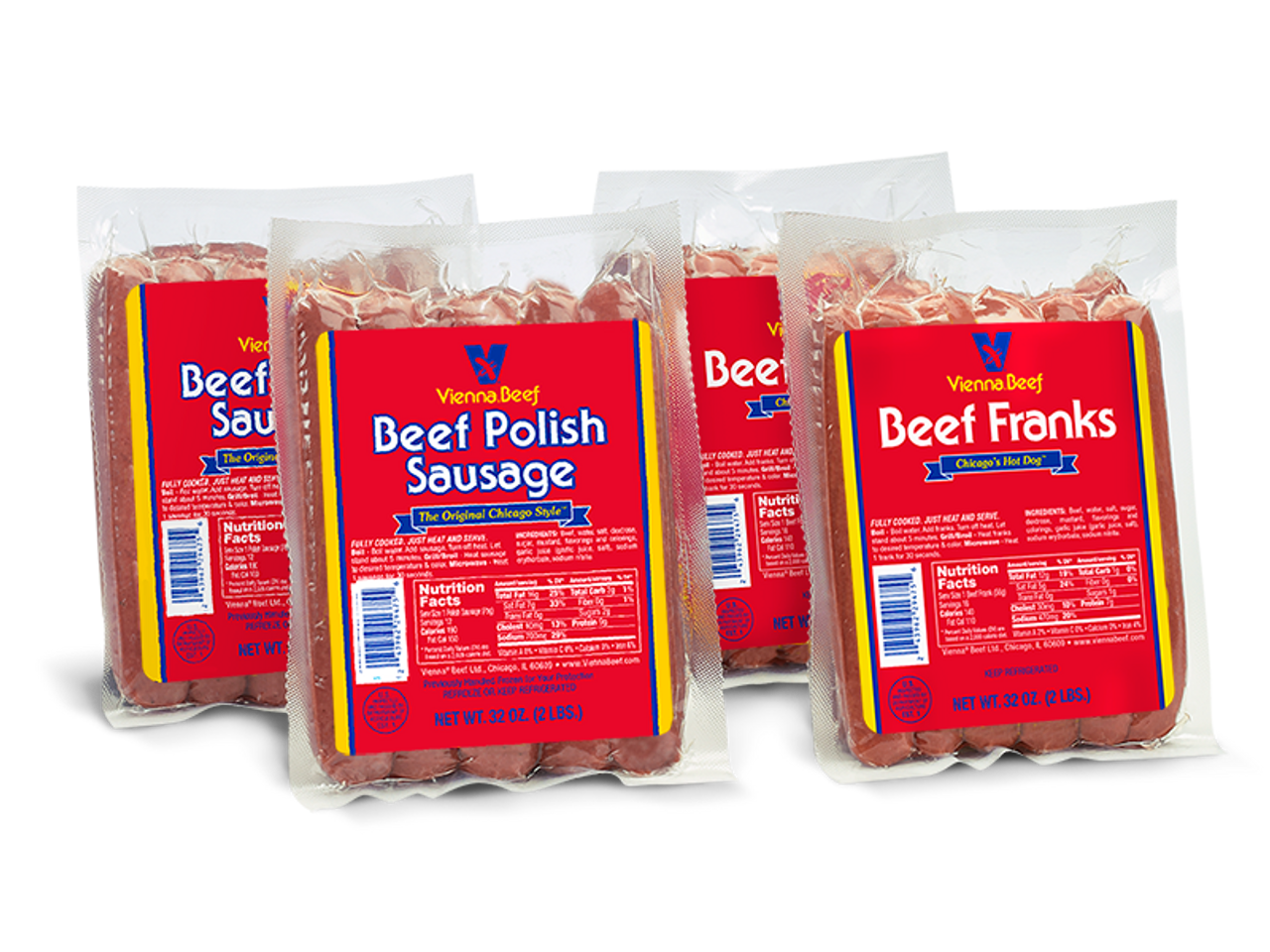 Vienna Beef Chicago Style Links Variety Pack - Beef Franks, Fully Cooked -  Vienna Beef Original Chicago Style Polish Sausage - Ready Set Gourmet