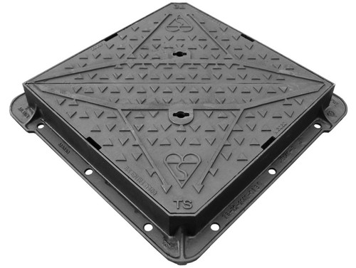 Manhole Cover, Ductile Iron, 600mm x 600mm x 150mm, Double Tri, KM D400, KD100-6