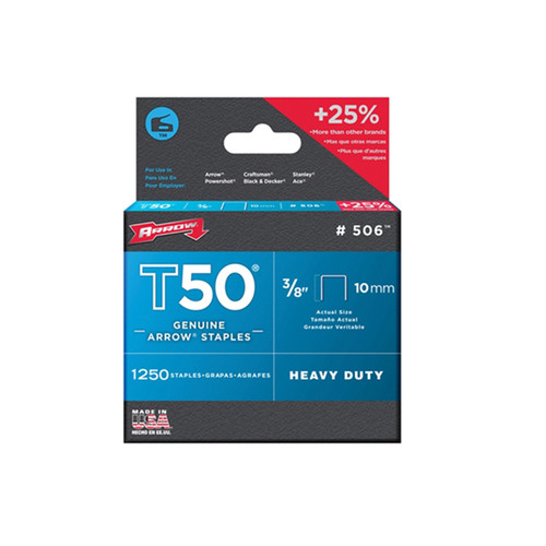 Arrow T50 Staples, 10mm, Box of 1250