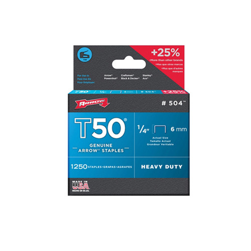 Arrow T50 Staples, 6mm, Box Of 1250